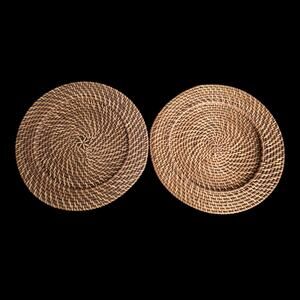 Vintage Woven Rattan Trays Set of 2 Round Natural Boho Serving Decor